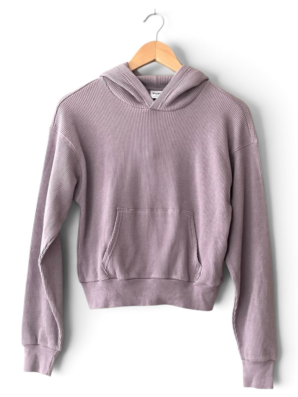 Aritzia TNA Waffle Cropped Pullover Hoodie Light Purple 2XS